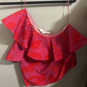 Pink Ruffled One Shoulder Top